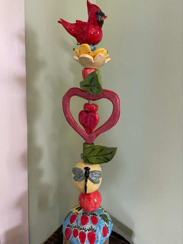 Art- Pottery garden totem pole 21" tall