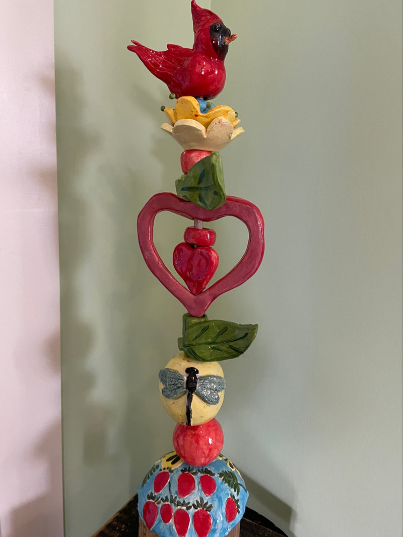 Art- Pottery garden totem pole 21" tall