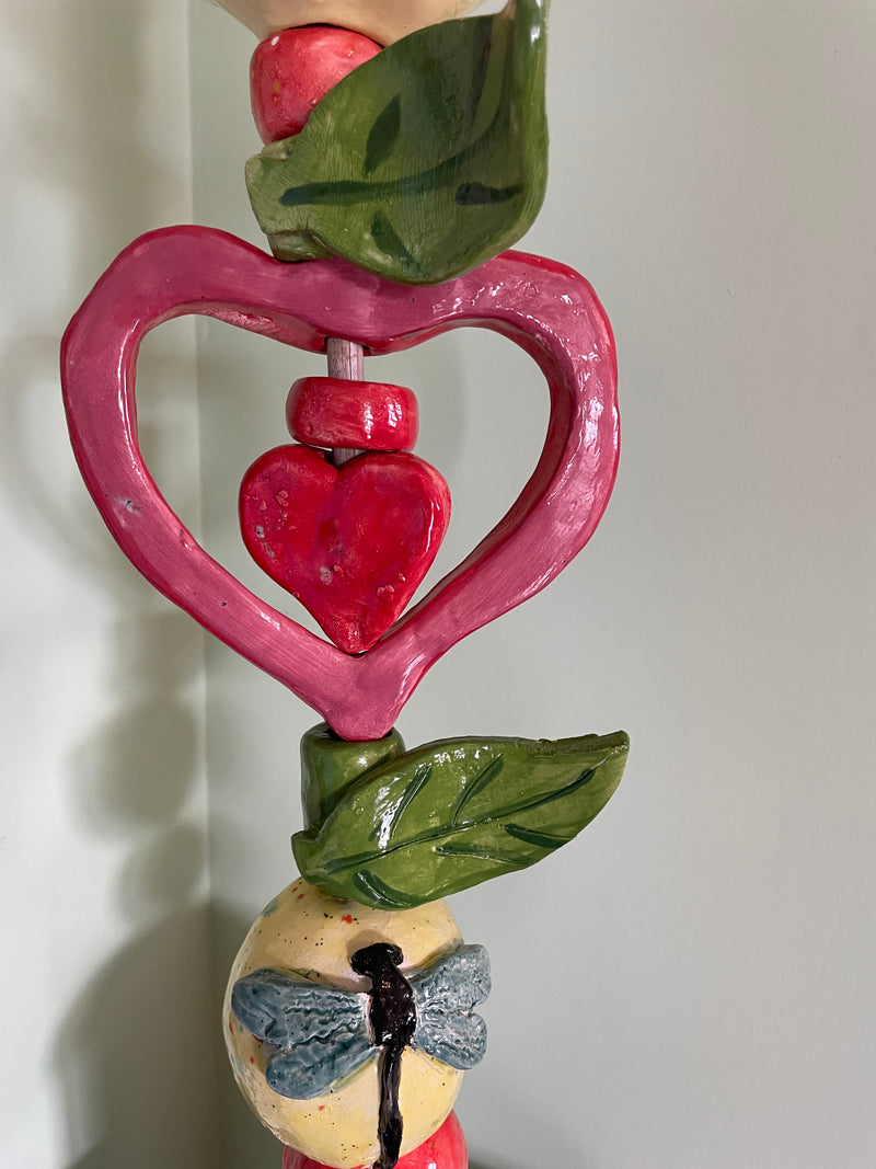 Art- Pottery garden totem pole 21" tall