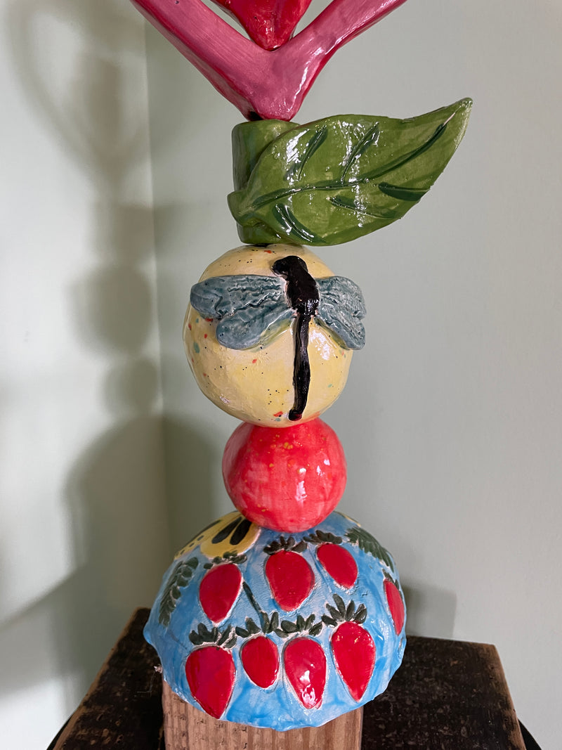 Art- Pottery garden totem pole 21" tall