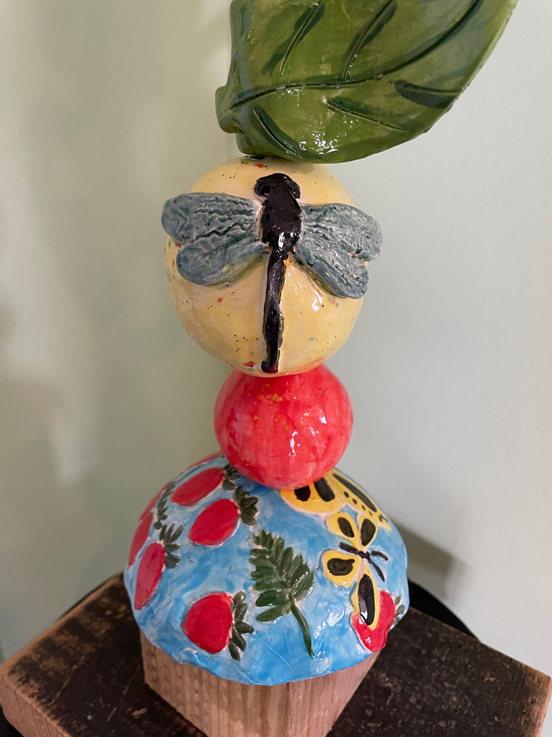 Art- Pottery garden totem pole 21" tall